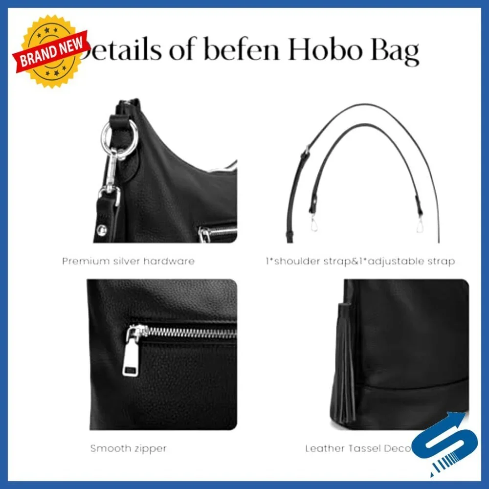 Genuine Leather Hobo Crossbody Bag with Removable Straps, 11L Capacity